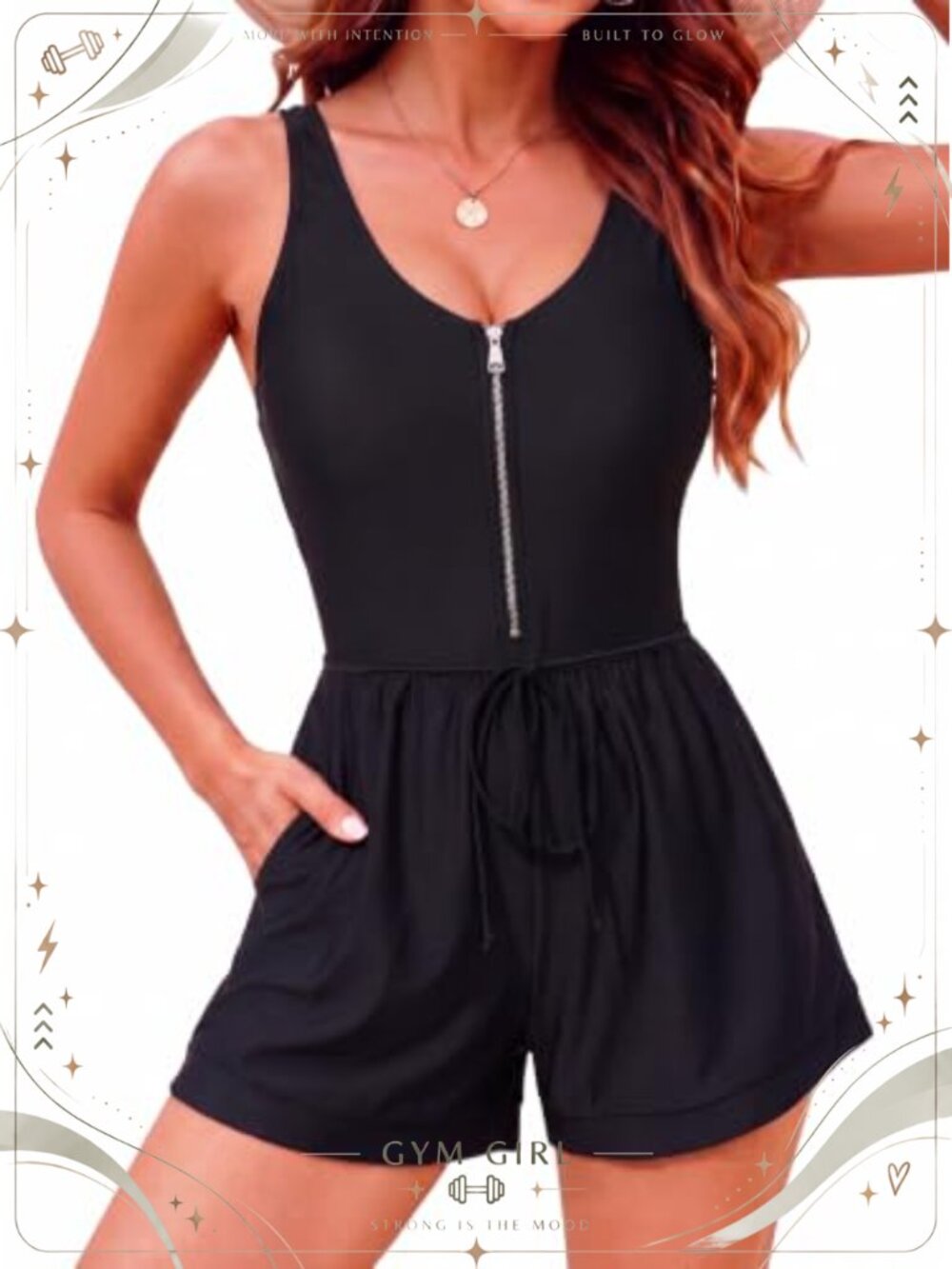 Smismivo Women One Piece Swim Romper Tummy Control Zip Front Pockets